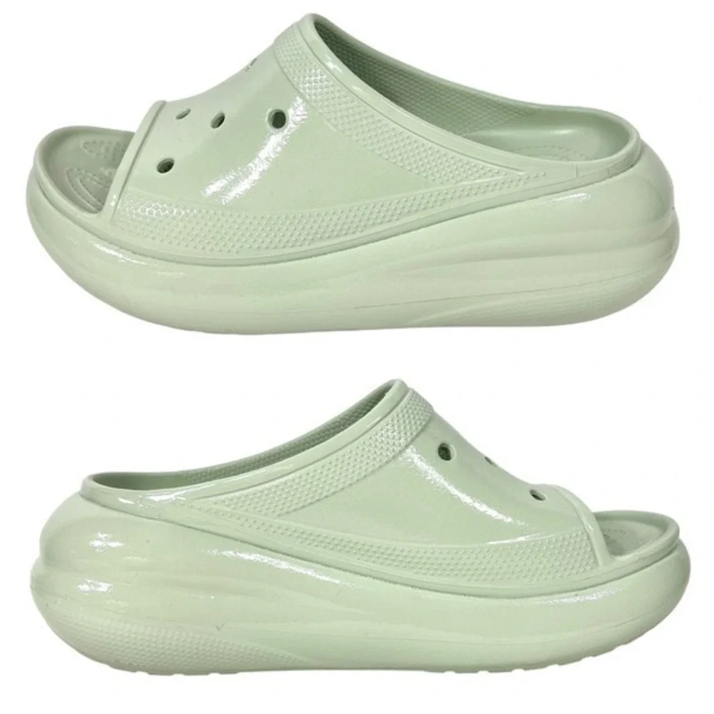 Crocs Crush Platform Slides Sandals High Shine Light Green W11/M9 Chunky Shoes
